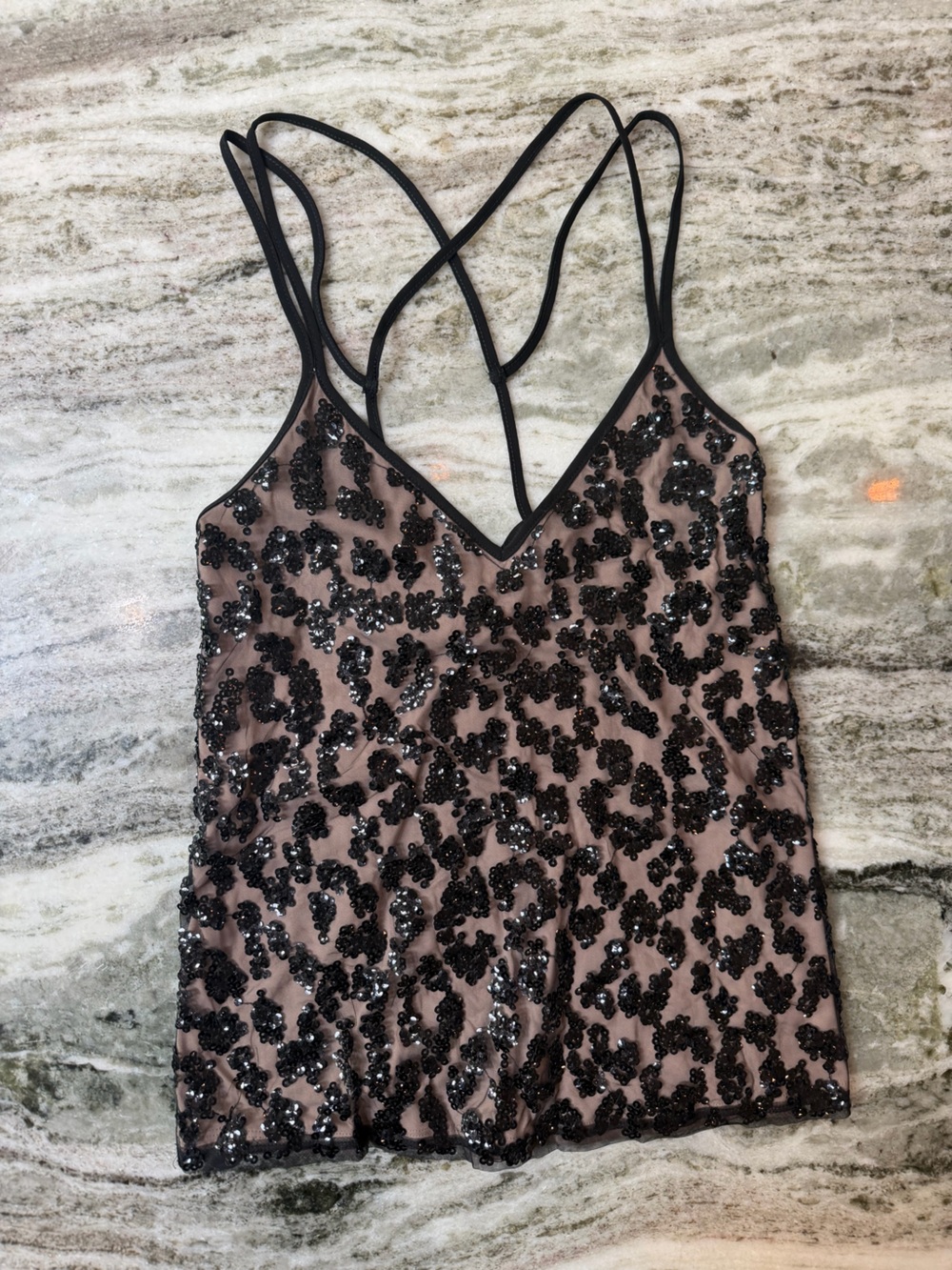 Express Black and Tan Sequin Cami Top
Size XS